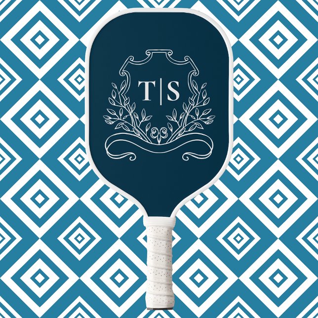 Raquette De Pickleball Classic Navy Blue Monogram Custom Initial Crest (Classic Navy Blue Monogram Custom Initial Crest Pickleball Paddle)