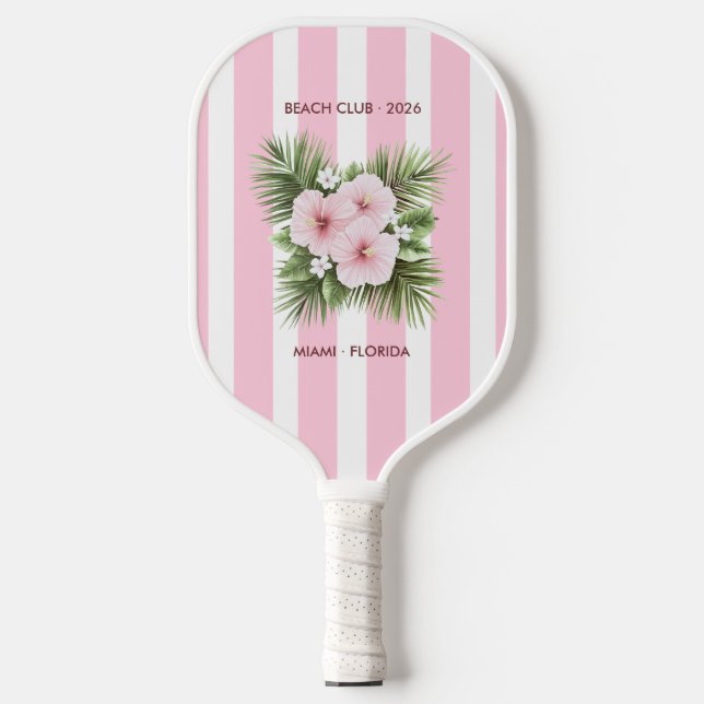 Raquette De Pickleball Coastal Chic Beach Club Pink Stripe Tropical (Recto)