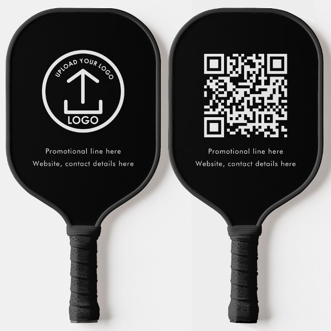 Raquette De Pickleball Code QR du logo professionnel noir (Black Professional Business Logo Text QR Code Pickleball Paddle)