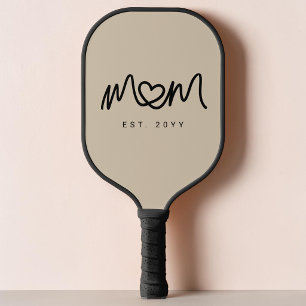 Raquette De Pickleball Cœur Brun Simple Écriture Maman Établie Est