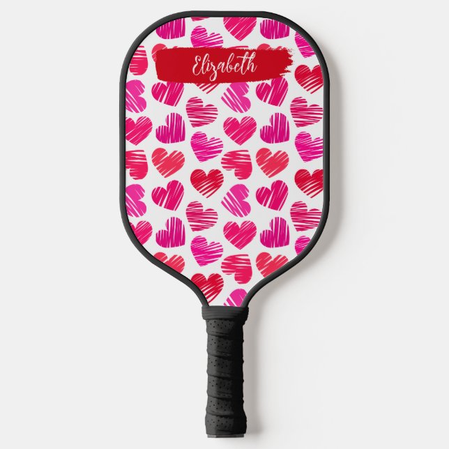 Raquette De Pickleball Coeurs griffés rouges et roses modernes Valentine  (Recto)