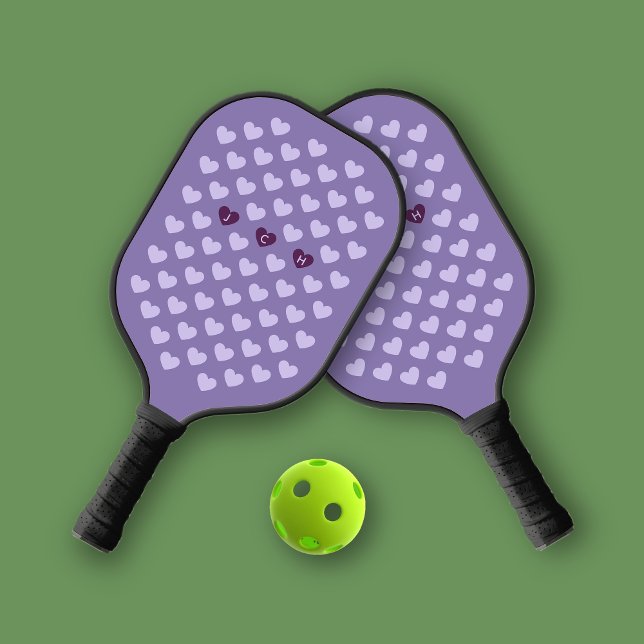 Raquette De Pickleball Coeurs violets de monotone Monogramme personnel (Créateur téléchargé)