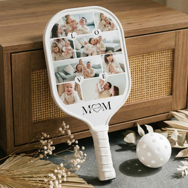 Raquette De Pickleball Collage de photos personnalisé pour maman 'Nous t' (We Love You Mom Personalized Mother Photo Collage Pickleball Paddle)