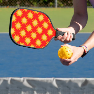 Raquette De Pickleball Conception de motif de soleil ensoleillé sur fond 