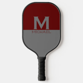 Raquette De Pickleball Conception monogrammée simple en gris & bordeaux