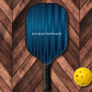 Raquette De Pickleball Cool Abstrait Blue Moiré Effet Personnalisé Nom