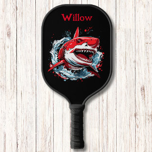 Raquette De Pickleball Cool Aquarelle Tête de requin Monogramme moderne