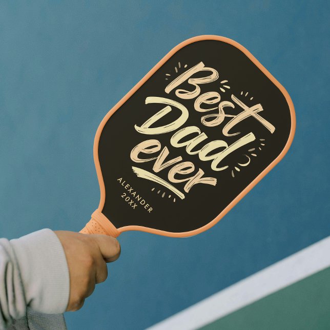 Raquette De Pickleball Cool Best Papa Père Brown Yellow Bracelet Script (Créateur téléchargé)