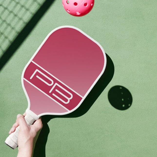 Raquette De Pickleball Cool Moderne Double Initiales Dégradé Magenta Roug (Cool Modern Double Initials Gradient Magenta Red Pickleball Paddle)