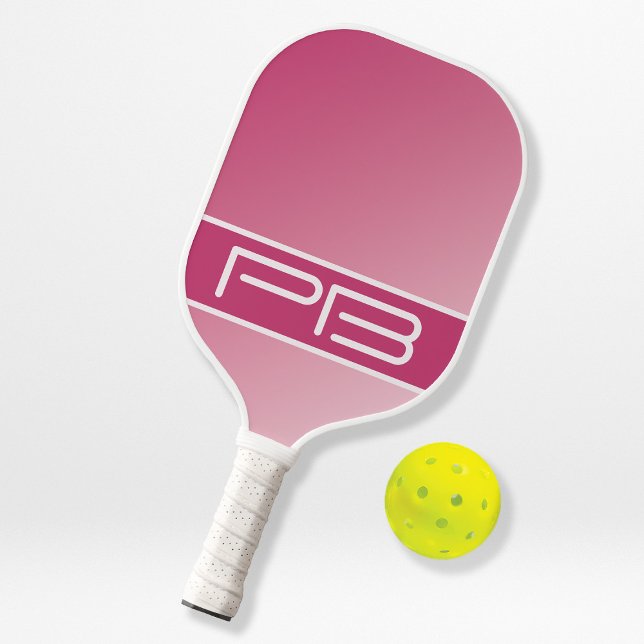 Raquette De Pickleball Cool Moderne Double Initiales Gradient Girly Rose (Créateur téléchargé)