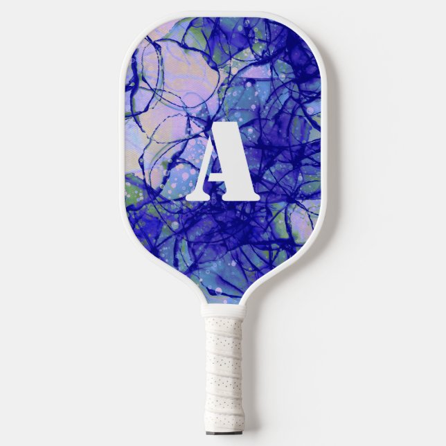 Raquette De Pickleball Cool Monogramme Bleu Art Abstrait (Recto)