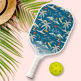 Raquette De Pickleball Cool Retro Tropical Hawaiian Surfer Texte Personna