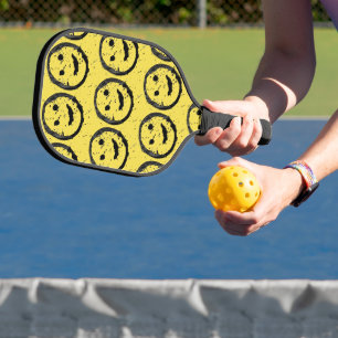 Raquette De Pickleball Cool Sardé Joyeux visage souriant motif jaune