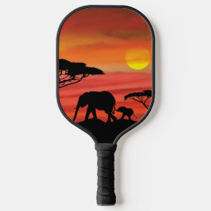 Raquette De Pickleball Coucher de soleil sur l'éléphant africain