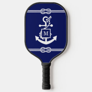 Raquette De Pickleball Couleurs DIY Corde Noeud Ancre Monogramme Bleu Bla