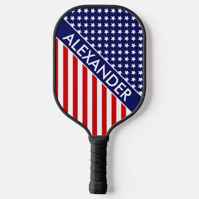 Raquette De Pickleball Couleurs DYI, Drapeau Étoiles Grilles Rouge Blanc  (Verso)
