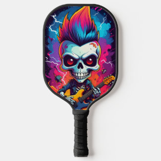 Raquette De Pickleball Crâne de rockeur avec mohawk