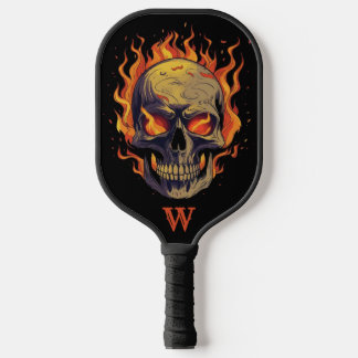 Raquette De Pickleball Crâne gothique foncé en flammes Monogramme initial