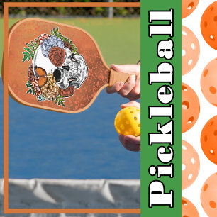 Raquette De Pickleball Crâne sucre Fleurs d'art Papillon Orange Grunge