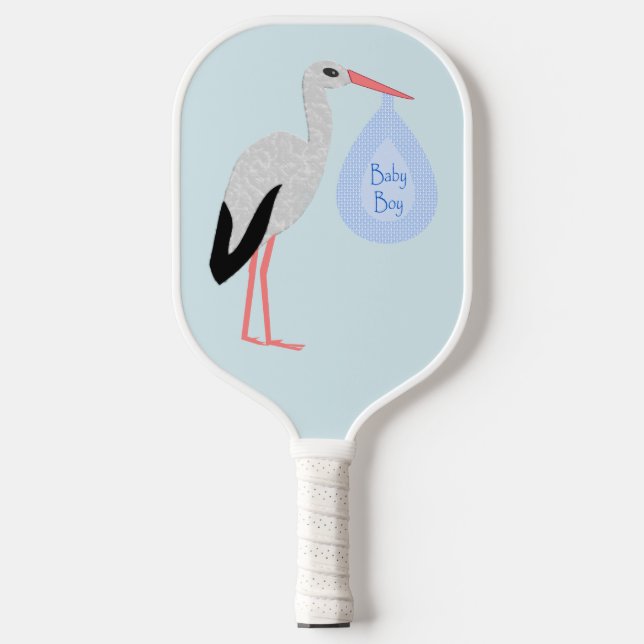 Raquette De Pickleball Cute Blue Baby Boy Stork (Recto)