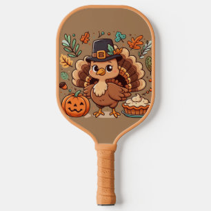 Raquette De Pickleball Cute caricature Thanksgiving dinde et citrouille