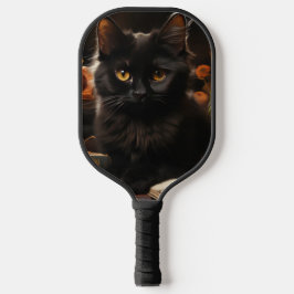 Raquette De Pickleball Cute Chat noir et Fleurs