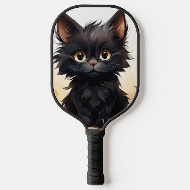Raquette De Pickleball Cute Chat noir et Fleurs (Recto)