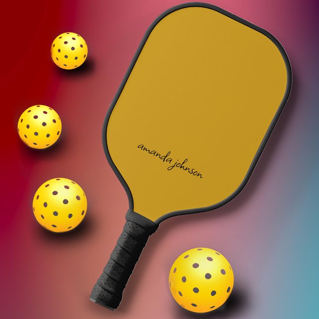 Raquette De Pickleball Cute Chic Mustard Monogramme jaune (Créateur téléchargé)