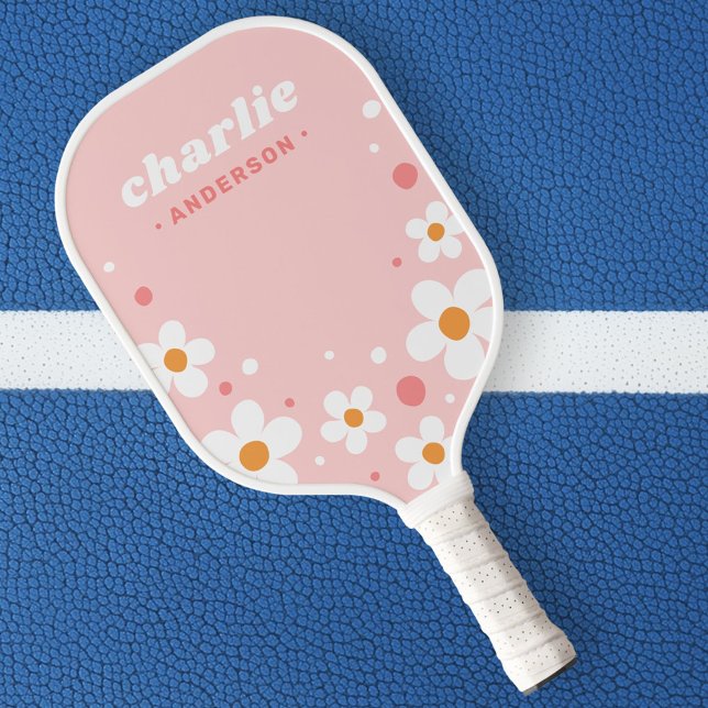 Raquette De Pickleball Cute fraise fleur nom de police rétro rose pâle (Cute strawberry blossom retro font name light pink pickleball paddle)