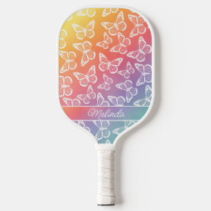 Raquette De Pickleball Cute Girly Butterfly Pastel Rainbow Ajouter Votre 