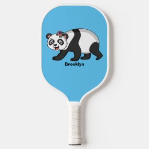 Raquette De Pickleball Cute happy panda bear with flower cartoon