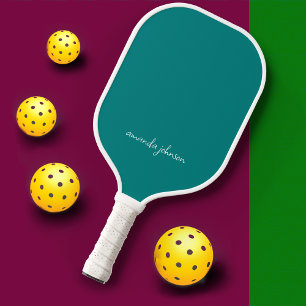 Raquette De Pickleball Cute Minimal Monogramme Bleu Turquoise Ajouter Vot