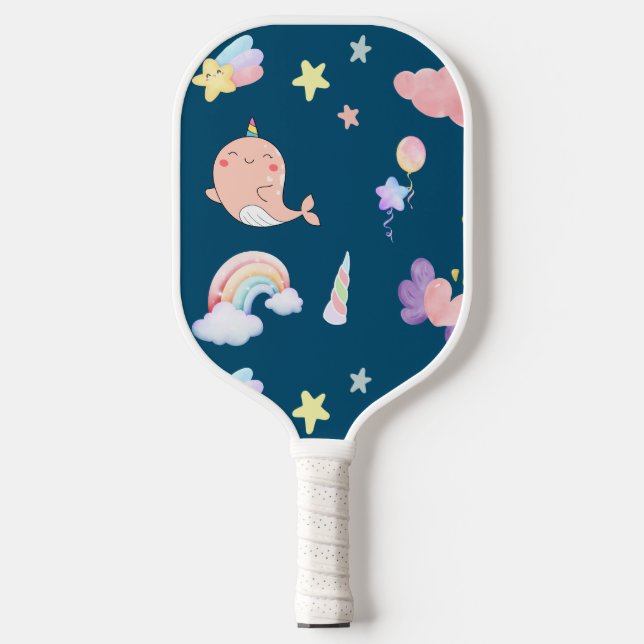 Raquette De Pickleball Cute Narwhal Fish Unicorn Arc en ciel fille Motif (Recto)