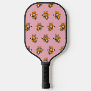 Raquette De Pickleball Cute Orange Chat Blanc Jouer Caricature Guitare