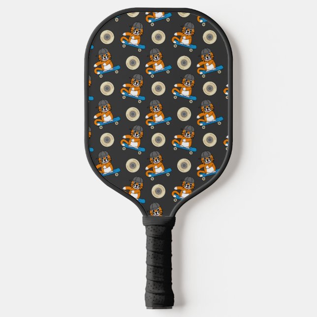 Raquette De Pickleball Cute Orange Chat sur Skateboard Cartoon (Recto)