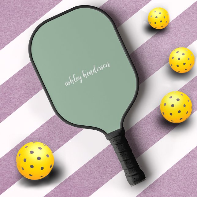 Raquette De Pickleball Cute Preppy Pastel Green Nom complet Monogramme (Créateur téléchargé)