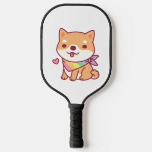 Raquette De Pickleball Cute Shiba Inu Avec Rainbow Pet Bandana