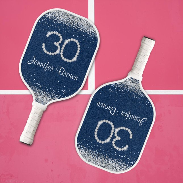 Raquette De Pickleball Denim & Diamond 30 ans Pickleball Paddle (Elegant Denim and Diamonds 30th Birthday Paddle)