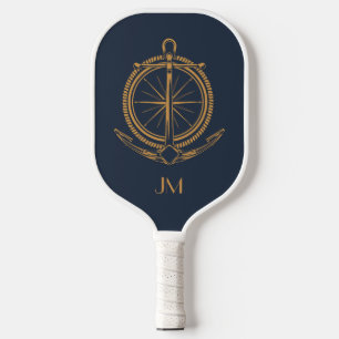 Raquette De Pickleball Design nautique avec boussole et ancre en or