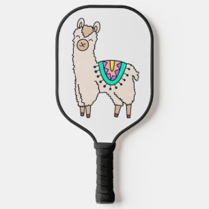Raquette De Pickleball dessin animé de llama alpaga souriant