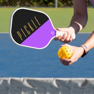 Raquette De Pickleball Diagonales noires violettes gras Cool amusant Text