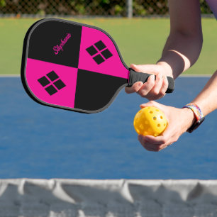 Raquette De Pickleball Diamants roses et noirs   Géométrique moderne pers