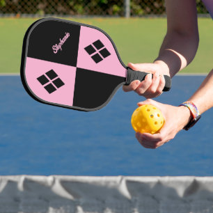 Raquette De Pickleball Diamants roses et noirs   Géométrique moderne pers