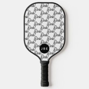 Raquette De Pickleball Dink Monogramme Personnalisé Moderne Noir Blanc