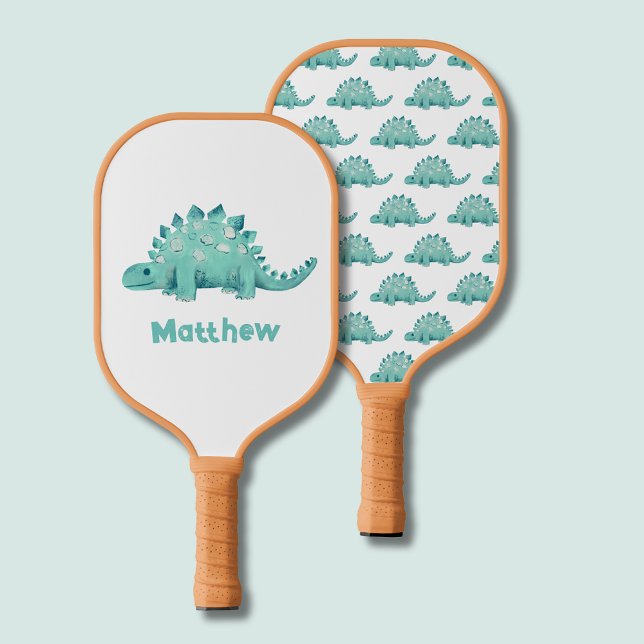 Raquette De Pickleball Dinosaur Stegosaurus (Cute dinosaur stegosaurus pickleball paddle.  Pattern to one side.  Personalize with your own name.)