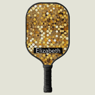 Raquette De Pickleball Doré Glamour avec Bokeh Personnalisé