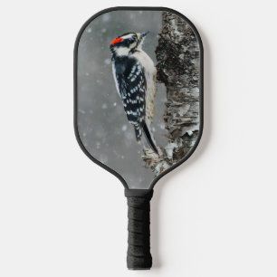Raquette De Pickleball Downy Woodpecker in Snow - Original Photograph