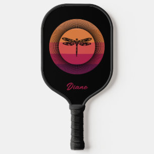 Raquette De Pickleball Dragonfly in Retro Sunset avec nom