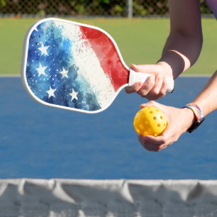 Raquette De Pickleball Drapeau américain aquarelle rouge blanc bleu