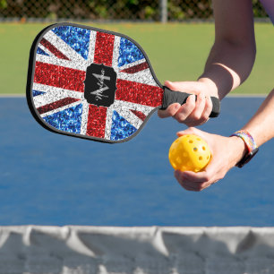 Raquette De Pickleball Drapeau rouge bleu blanc brillant parties scintill